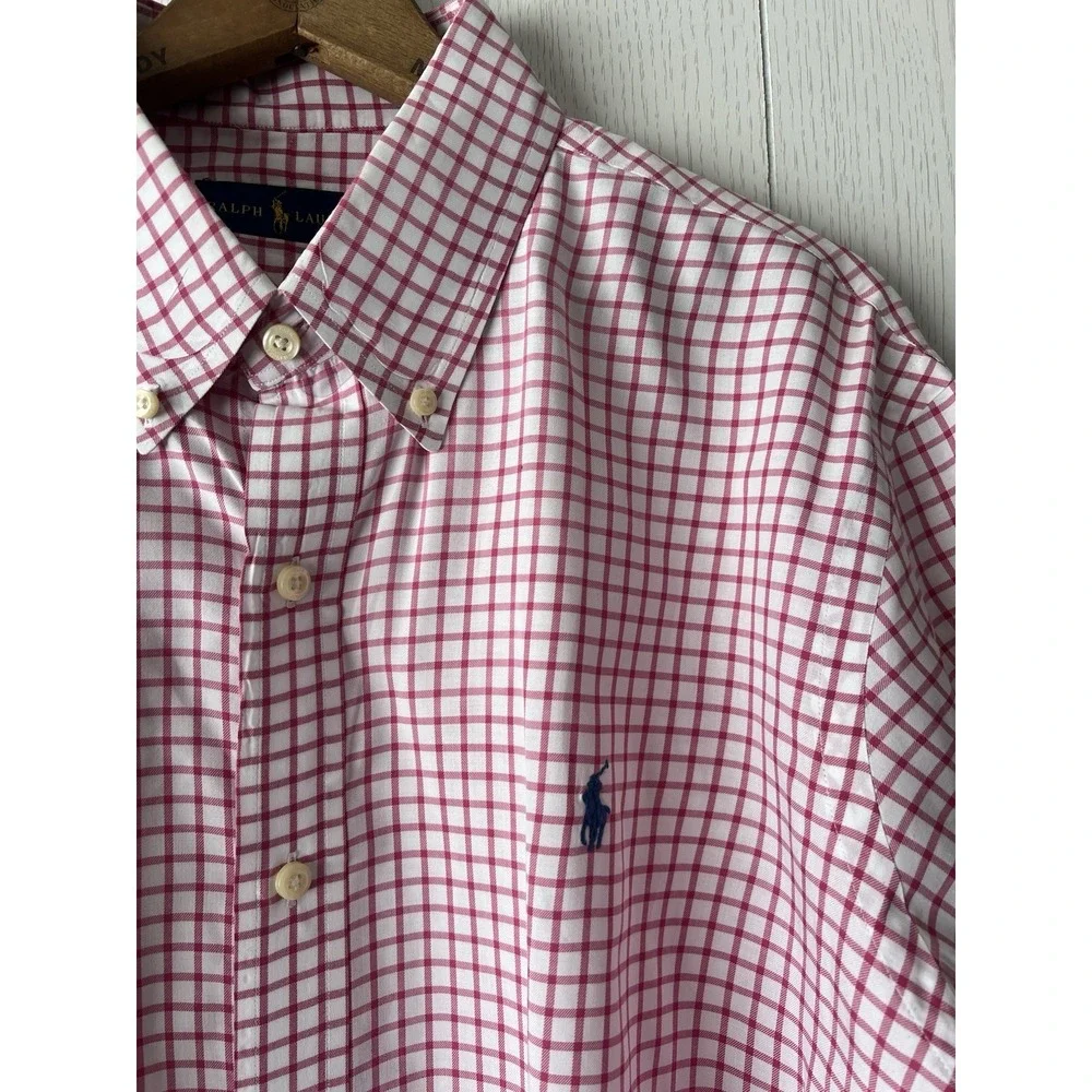 Polo Ralph Lauren Shirt Mens XL Red Pink Check Cotton Button Down Blue Pony